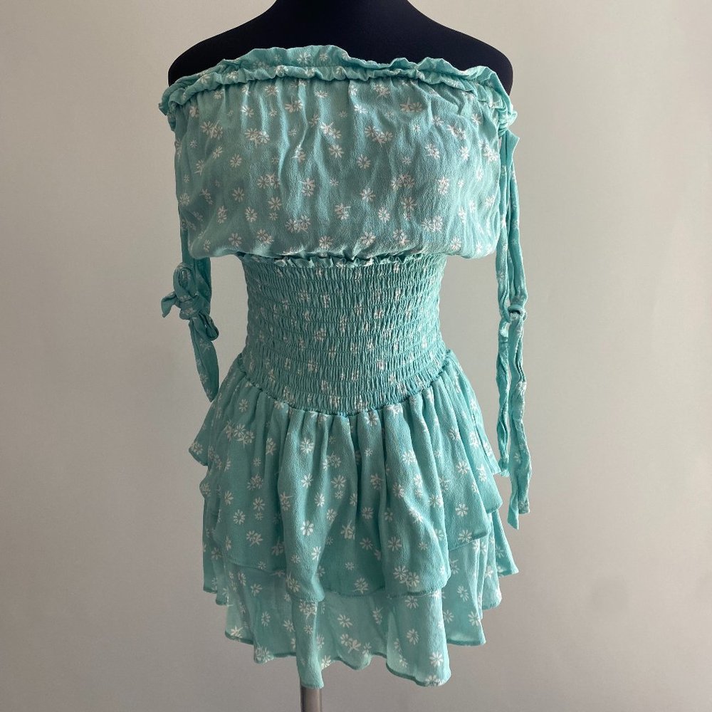 BLUE LIFE Turquoise Size L Ruffled Shorts Romper Dress